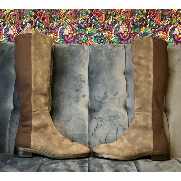 Stuart Weitzman Size 6.5 Greer City Boots Gray Suede Knee High Flat Block Heel - Picture 4 of 8